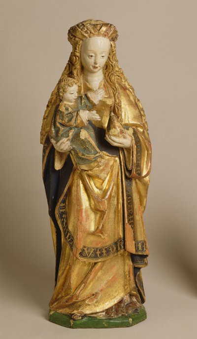 Madonna ja lapsi, School of Mechelen, n. 1500 (monivärinen ja kullattu tammi) tekijältä Flemish School