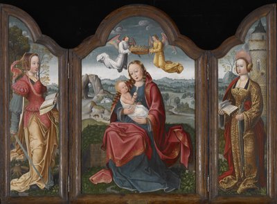 Madonna ja lapsi, St. Barbara ja St. Catherine, n. 1520 (öljy paneelille) tekijältä Flemish School