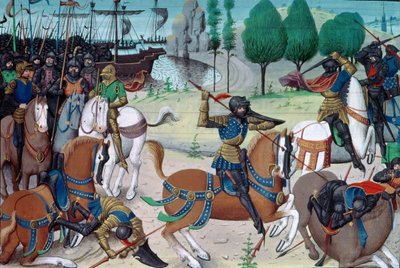 Ms 5089-90 Hastingsin taistelu, 14. lokakuuta 1066, Chronique des Empereurs, David Aubert tekijältä Flemish School