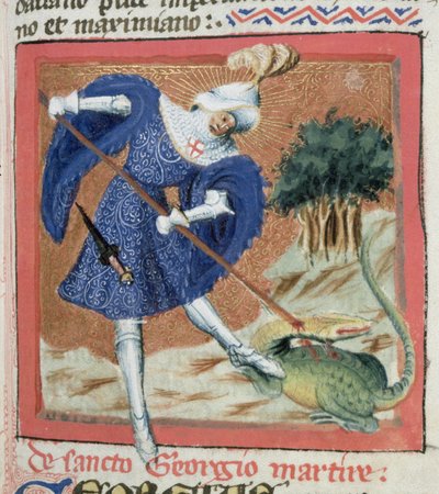 Ms Gen IIII f.81r St George and the Dragon Jacobus de Voraginen (n. 1228-1298) Kultaisesta legendasta tekijältä Flemish School