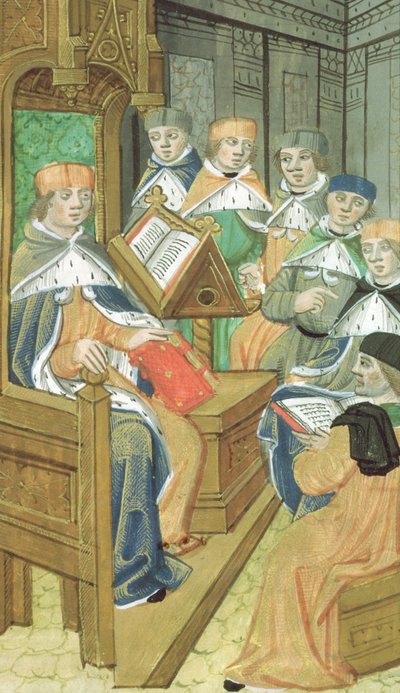 Ms Hunter 9 f.39r Luento salissa, De Medina Fen I. II:sta, kirjoittanut Avicenna (980-1037) tekijältä Flemish School