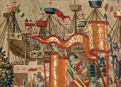 Seurakunnan kuvakudosmuseo (Pastrana Tapestries -seurakuntamuseo). Flanderin kuvakudos. Ota Asilah (Take of Asilah, Assault on Asilah, De inname van Arzila). Sarja Portugalin kuninkaan Alfonso I:n valloitukset. Tournai. tekijältä Flemish School