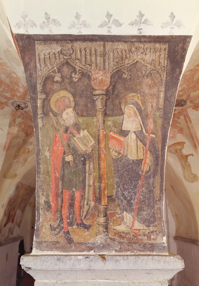 St. Bavo ja St. Amalberga of Maubeuge, seinämaalaus kryptasta, n. 1480-1540 tekijältä Flemish School