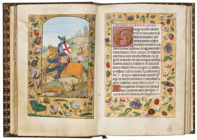 St George, kuvitus kirjasta Tuntikirja Sarumin käytön mukaan, n. 1500 (vellum) tekijältä Flemish School