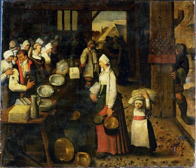 Pieter Brueghel III:n ympäristö: Aviopari vastaanottaa lahjoja (maalaus kankaalle) tekijältä Flemish School