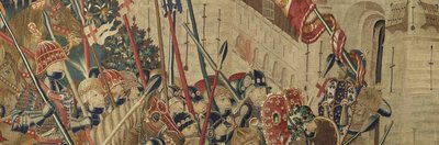 Kuvakudos, joka esittää Portugalin kuninkaan Alfonso V:n valloitukset (Conquistas de Alfonso V de Portugal), Tournaissa. Yksityiskohta. (villa ja silkki) tekijältä Flemish School