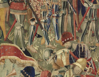 Kuvakudos, joka esittää Portugalin kuninkaan Alfonso V:n valloitukset (Conquistas de Alfonso V de Portugal), Tournaissa. Yksityiskohta. (villa ja silkki) tekijältä Flemish School