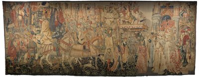 Kuvakudos, joka esittää Portugalin kuninkaan Alfonso V:n valloitukset (Conquistas de Alfonso V de Portugal), Tournaissa. Yksityiskohta. (villa ja silkki) tekijältä Flemish School