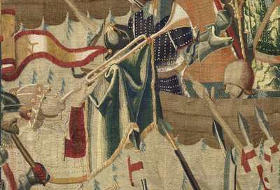 Kuvakudos, joka esittää Portugalin kuninkaan Alfonso V:n valloitukset (Conquistas de Alfonso V de Portugal), Tournaissa. Yksityiskohta. (villa ja silkki) tekijältä Flemish School