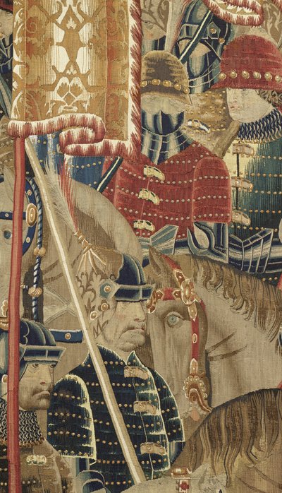 Kuvakudos, joka esittää Portugalin kuninkaan Alfonso V:n valloitukset (Conquistas de Alfonso V de Portugal), Tournaissa. Yksityiskohta. (villa ja silkki) tekijältä Flemish School