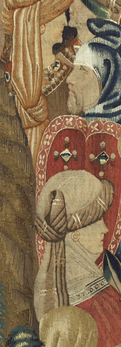 Kuvakudos, joka esittää Portugalin kuninkaan Alfonso V:n valloitukset (Conquistas de Alfonso V de Portugal), Tournaissa. Yksityiskohta. (villa ja silkki) tekijältä Flemish School