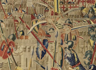 Kuvakudos, joka esittää Portugalin kuninkaan Alfonso V:n valloitukset (Conquistas de Alfonso V de Portugal), Tournaissa. Yksityiskohta. (villa ja silkki) tekijältä Flemish School