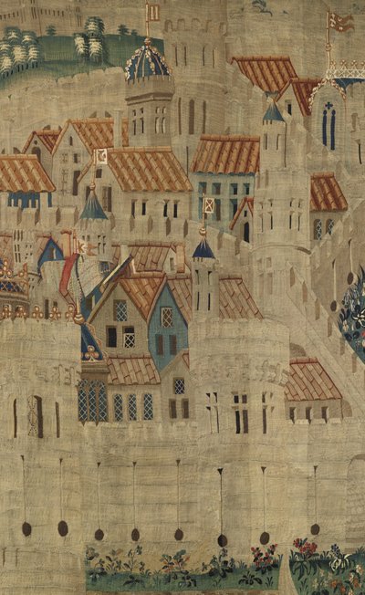 Kuvakudos, joka esittää Portugalin kuninkaan Alfonso V:n valloitukset (Conquistas de Alfonso V de Portugal), Tournaissa. Yksityiskohta. (villa ja silkki) tekijältä Flemish School