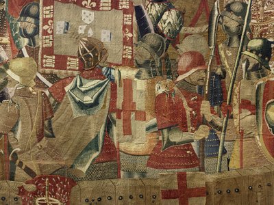 Kuvakudos, joka esittää Portugalin kuninkaan Alfonso V:n valloitukset (Conquistas de Alfonso V de Portugal), Tournaissa. Yksityiskohta. (villa ja silkki) tekijältä Flemish School