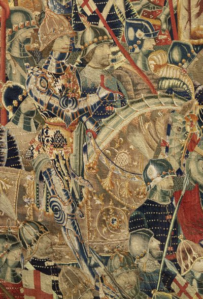 Kuvakudos, joka esittää Portugalin kuninkaan Alfonso V:n valloitukset (Conquistas de Alfonso V de Portugal), Tournaissa. Yksityiskohta. (villa ja silkki) tekijältä Flemish School