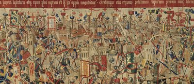 Kuvakudos, joka esittää Portugalin kuninkaan Alfonso V:n valloitukset (Conquistas de Alfonso V de Portugal), Tournaissa. Yksityiskohta. (villa ja silkki) tekijältä Flemish School