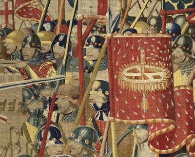 Kuvakudos, joka esittää Portugalin kuninkaan Alfonso V:n valloitukset (Conquistas de Alfonso V de Portugal), Tournaissa. Yksityiskohta. (villa ja silkki) tekijältä Flemish School