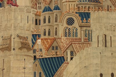 Kuvakudos, joka esittää Portugalin kuninkaan Alfonso V:n valloitukset (Conquistas de Alfonso V de Portugal), Tournaissa. Yksityiskohta. (villa ja silkki) tekijältä Flemish School