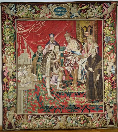 Kaarle V:n luopuminen (1500-58) Charles Quintin kuvakudoksesta, n. 1630-40 tekijältä Flemish School