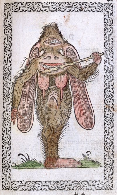 Kykloopit, kuvitus Jean Sluperjin teoksesta Melkein kaikkien kansakuntien ja nykyisten kansakuntien tottumukset ja muotokuvat, Antwerpen, 1572 (väripuupiirros) tekijältä Flemish School