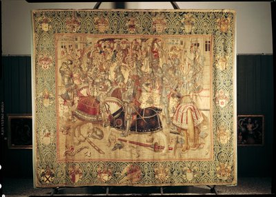 The Tournament, pystysuora kangaspuuta Brysselin työpajasta, n. 1497 tekijältä Flemish School