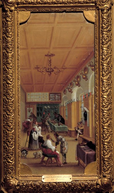 Parturi”” Flanderin koulun maalaus. 1700-luvun alussa. Dijon, Kuvataidemuseo tekijältä Flemish School