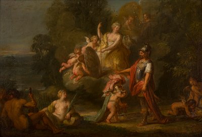 Venus antaa aseita Aenealle, n. 1400-1699 (öljy, kangas ja paneeli) tekijältä Flemish School