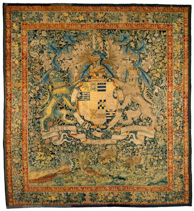 Verdure Tapestry Robert Dudleyn, Leicesterin jaarlin käsivarsilla, noin 1570-1585 (villa, silkki) tekijältä Flemish School