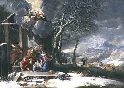 Talvimaisema syntymän kanssa (öljy kankaalle) tekijältä Flemish School