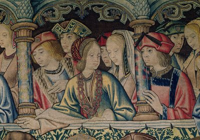 Naiset Daavidin hovissa, yksityiskohta Daavidin ja Batseban kuvakudoksesta, n. 1510-15 tekijältä Flemish School