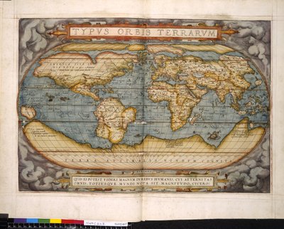 Maailmankartta, Theatrum Orbis Terrarum, kirjoittanut Abraham Ortelius tekijältä Flemish School