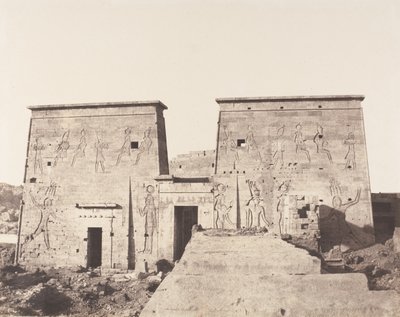 Fileh Philæn saari, ensimmäinen pylväs - Näkymä otettu alustalta ..., 1851-52, painettu 1853-54. tekijältä Félix Teynard