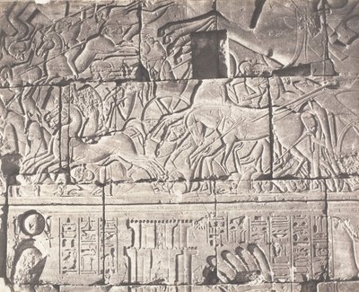 Karnak Thebes, palatsin kotelo - Yksityiskohdat Point O:n veistoksia, 1851-52, painettu 1853-54. tekijältä Félix Teynard