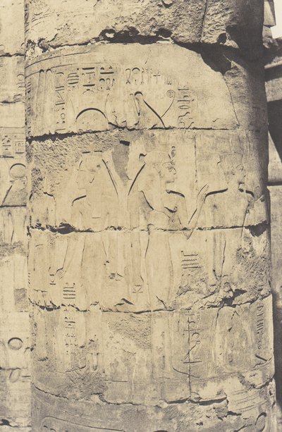 Karnak Thebes, Palatsi - Hypostyle Hall - Central Colonnade - Sisustus..., 1851-52, painettu 1853-54. tekijältä Félix Teynard