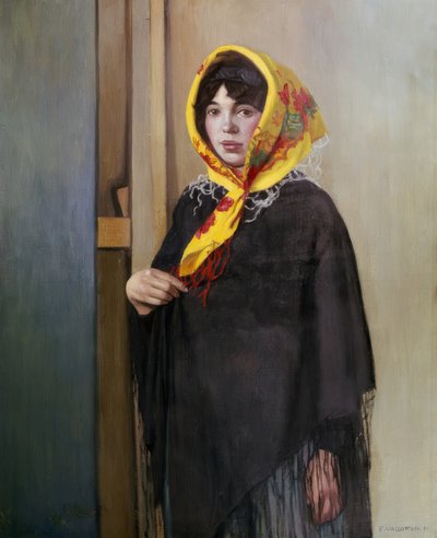 Nuori nainen keltaisen huivin kanssa tekijältä Félix Vallotton