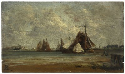 Kalastuslautat, n. 1852 (öljy puulle) tekijältä Félix Ziem