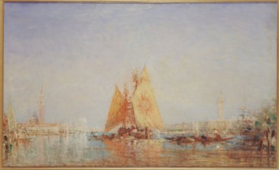 Venetsia, Trabaccolo keltaisella purjeella, vuosien 1870 ja 1890 välillä (öljy kankaalle). tekijältä Félix Ziem