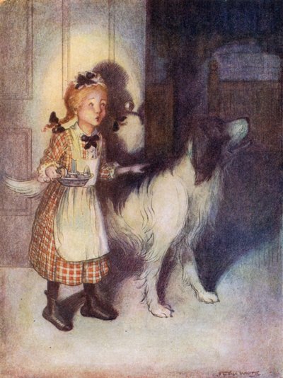 Eliza katsoo, nukkuvatko lapset (värilitografia). tekijältä Flora White