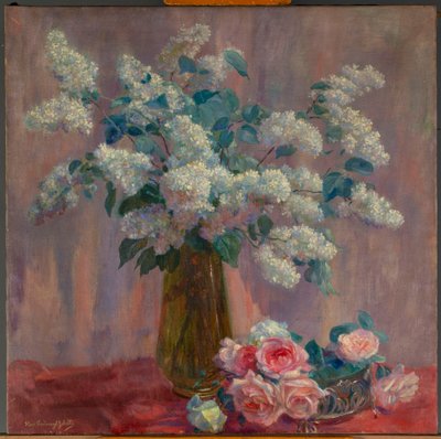 Lilac ja ruusut (öljy kankaalle) tekijältä Flore Geleedts