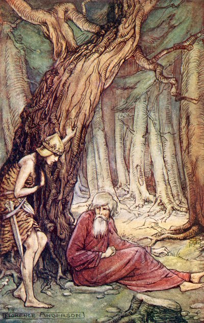 Boadicea ja druidi, William Cowperin runosta Boadicea, teoksesta Reading from Historical Romances, julkaistu 1914. tekijältä Florence Anderson