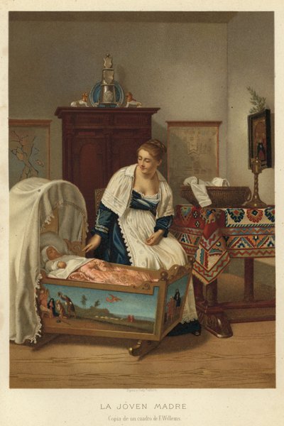 Nuori äiti (chromolitho) tekijältä Florent Willems