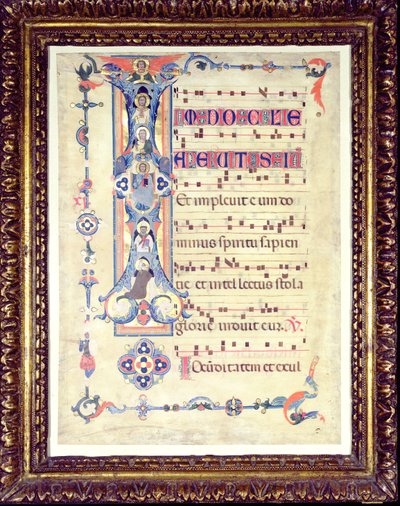 Asteittainen, jossa on historiallinen alkukirjain I, joka kuvaa evankelista Pyhää Johannesta, n. 1315 tekijältä Florentine School