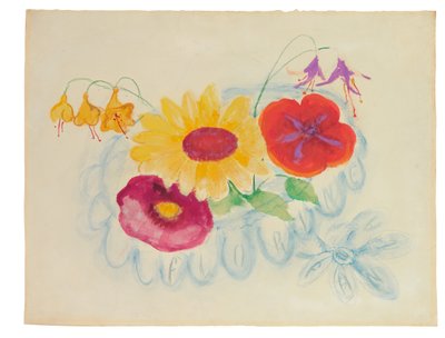 Juhannuskimppu, n. 1920 (sekatekniikka paperille) tekijältä Florine Stettheimer
