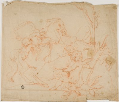 Puttoammunta Puttoon hevosen selässä tekijältä Follower of Charles Le Brun