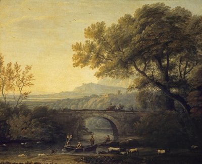 Ranskalainen:  Paysage avec un pont Maisema ja silta. tekijältä Follower of Claude Lorrain
