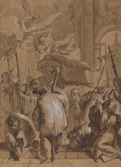 Pyhän hautajaiskulkue enkelien kanssa tekijältä Follower of Francesco Fontebasso