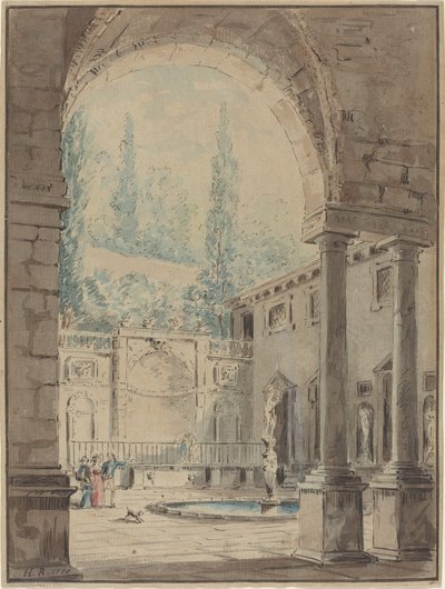 Villa Plinianan sisäpiha tekijältä Follower of Hubert Robert