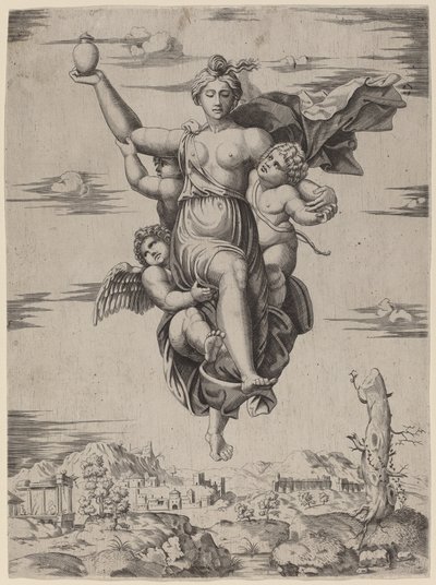 Psyke kuljetettiin Olympukseen tekijältä Follower of Marcantonio Raimondi after Raphael