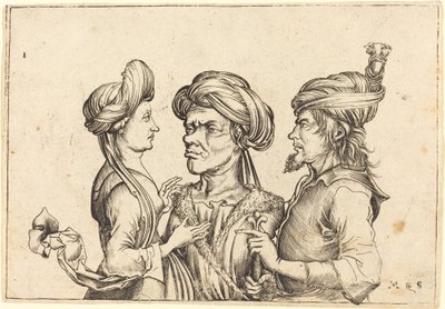 Kolme itämaista hahmoa tekijältä Follower of Martin Schongauer