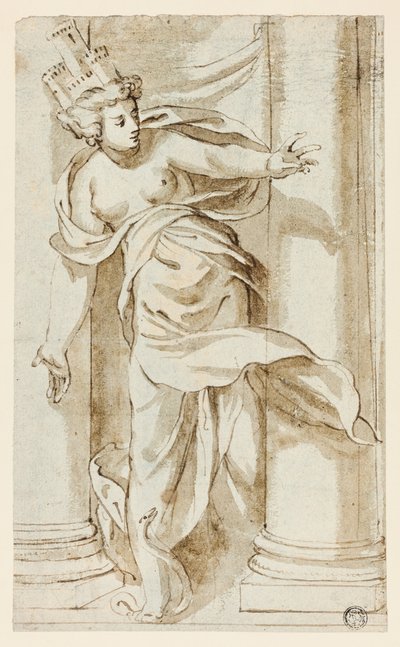 Cybele astuu käärmeen päälle tekijältä Follower of Paolo Farinato
